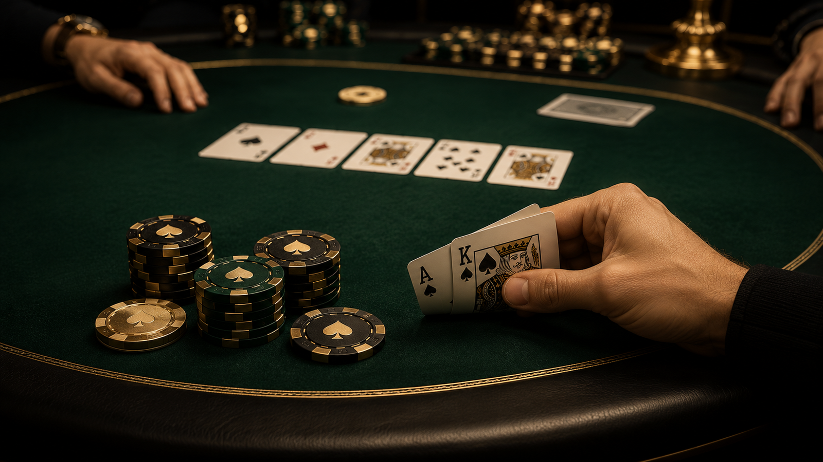 Cartas iniciales AK en una mesa de poker