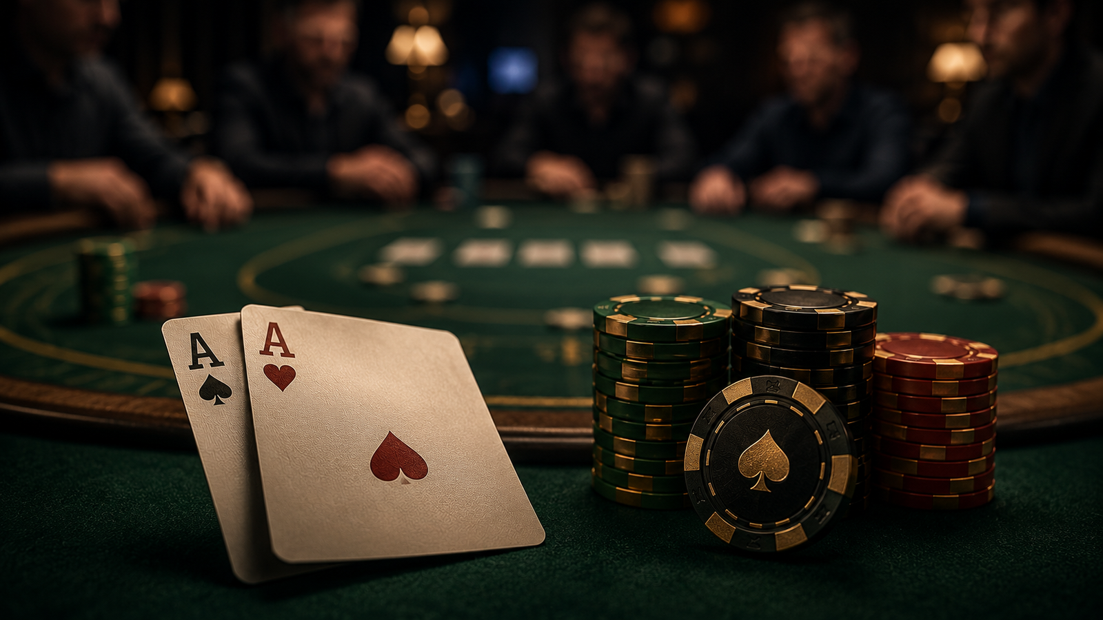 Ases y fichas en una mesa de Texas Hold’em
